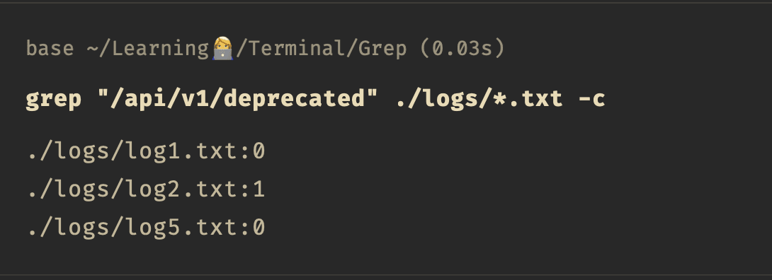 -c in Grep in multiple files